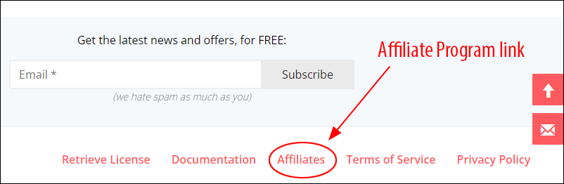 Affiliate Program link on web site footer.