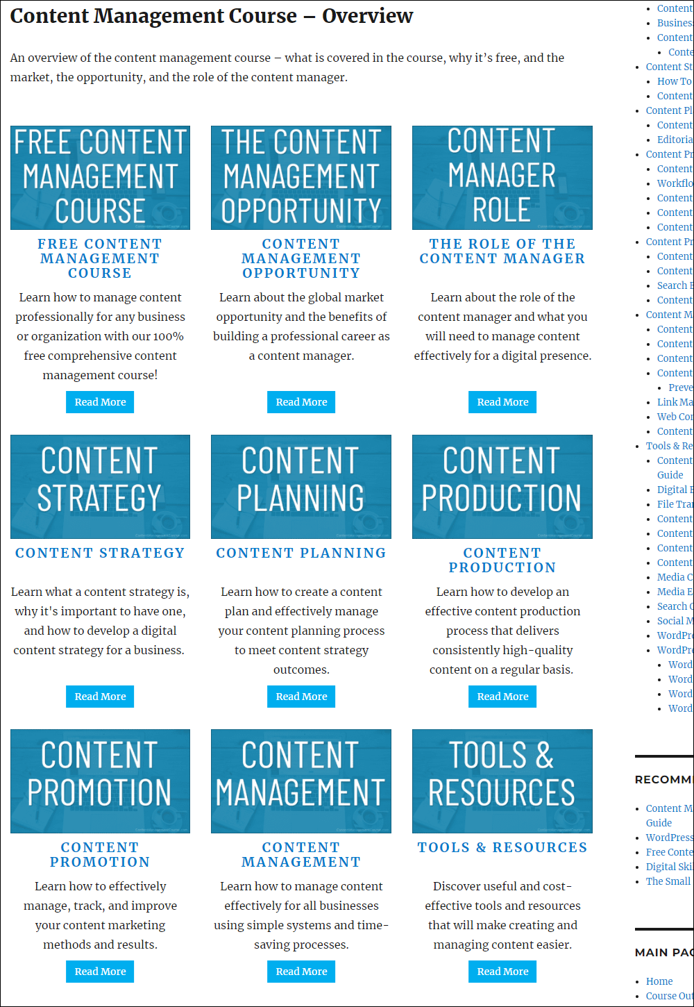 Content Management Course Outline Page with Content Views.