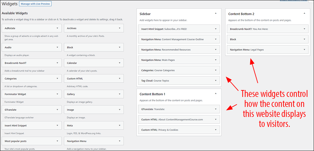 WordPress Widgets screen.