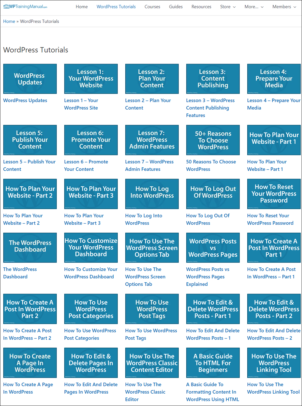 WPTrainingManual.com's WordPress Tutorials page