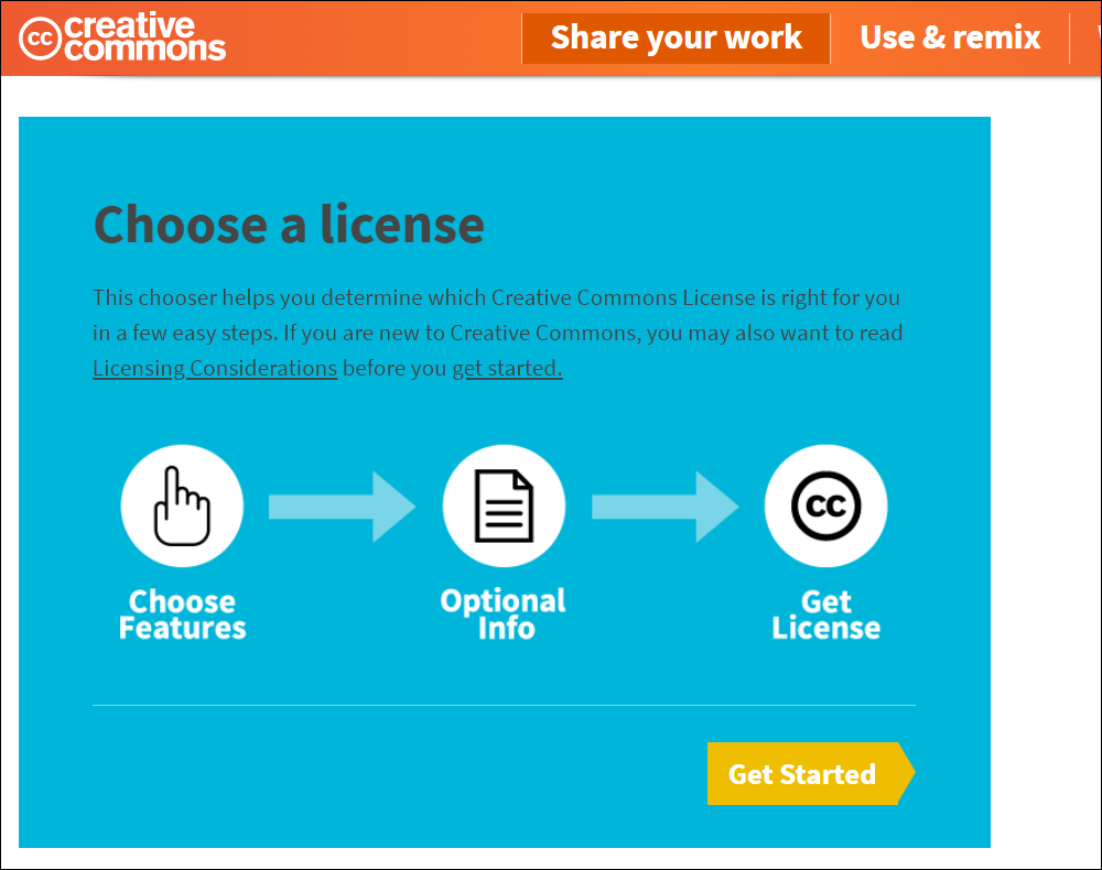 Creative Commons license generator.