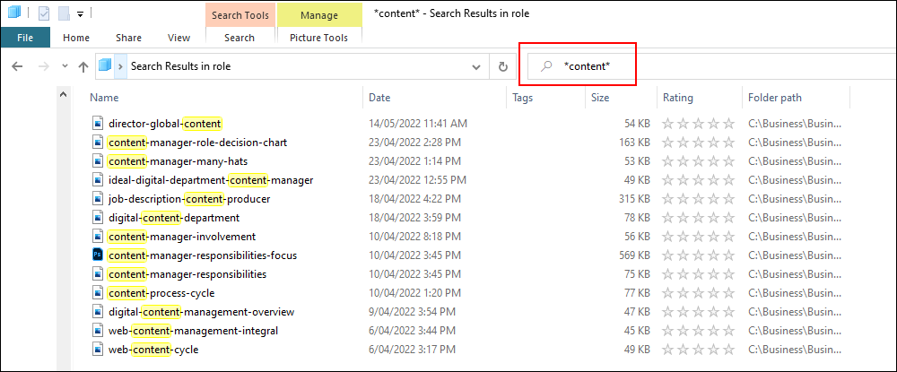 Content organization - File search feature