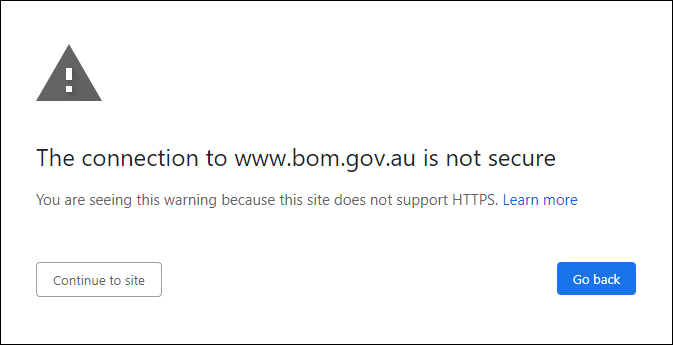 Warning shown on sites that do not support HTTPS.