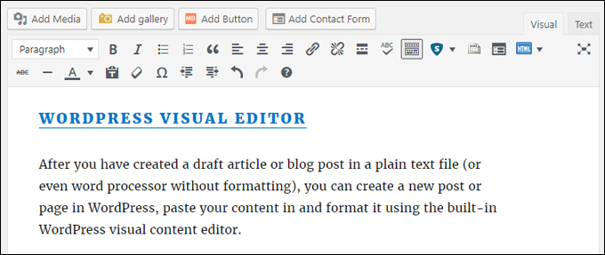 WordPress classic content editor