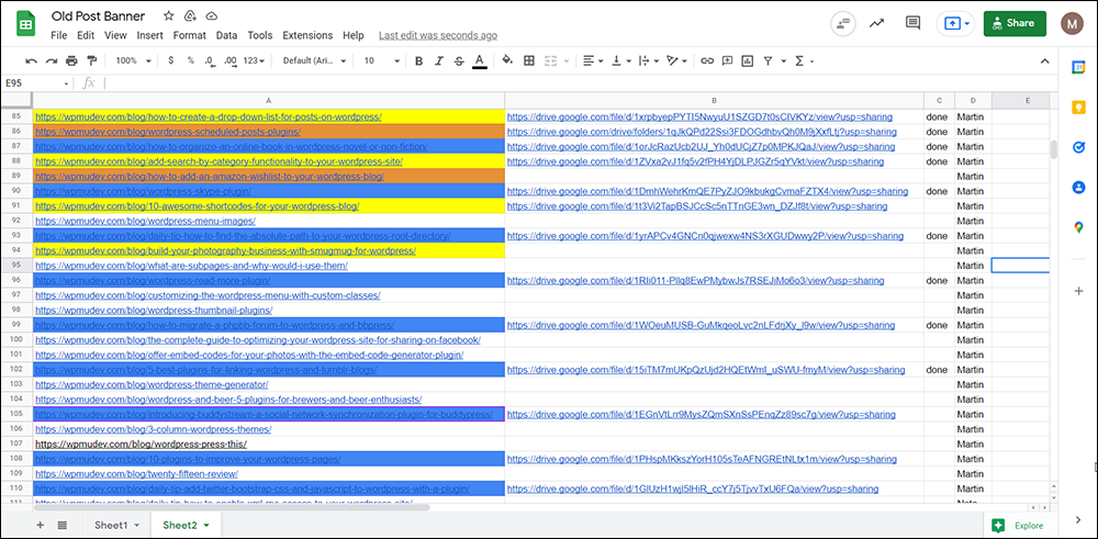 Spreadsheet: Create new featured images for blog posts.