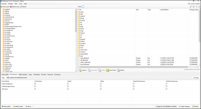 Access your S3 account files via the S3 Browser interface