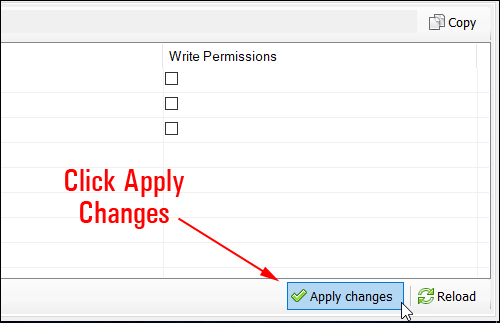 Click 'Apply changes' to set file permissions