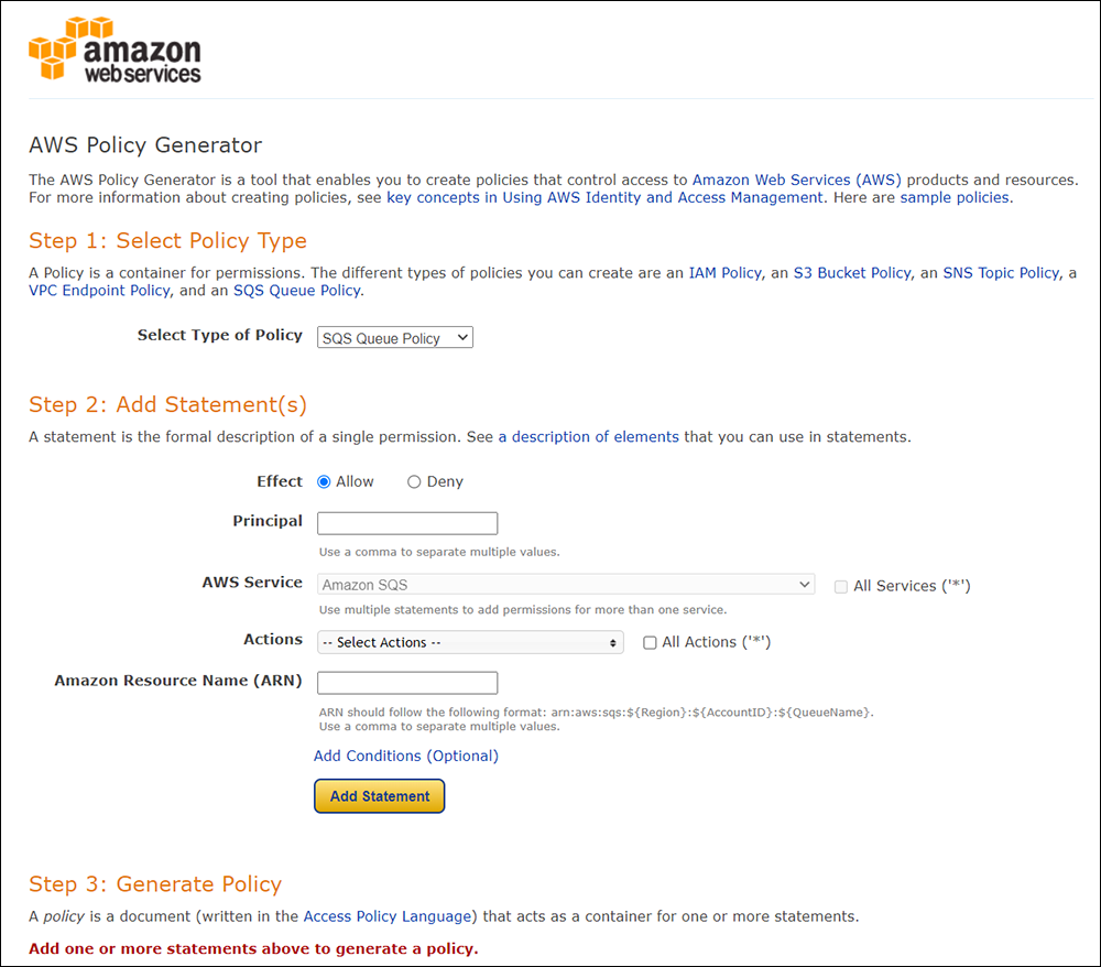 AWS Policy Generator screen.