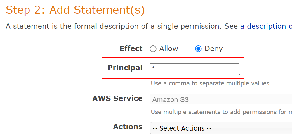 AWS Policy Generator - Add Statement(s) - Principal field