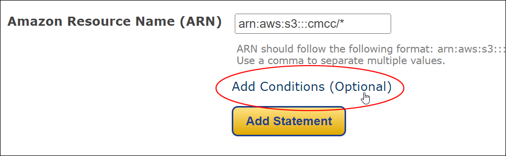 AWS Policy Generator - Add Conditions (Optional)