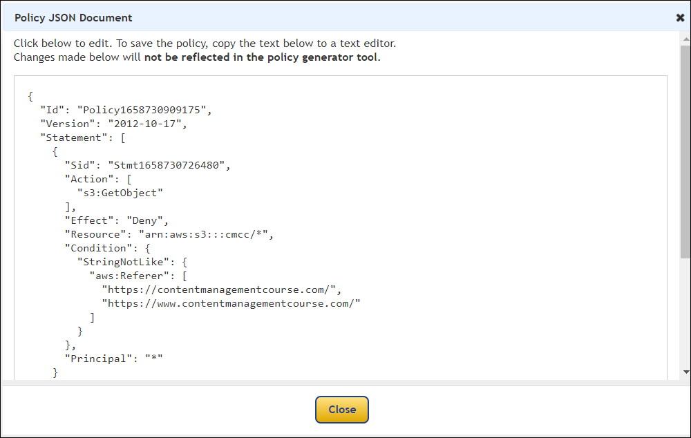 S3 Bucket Policy example.