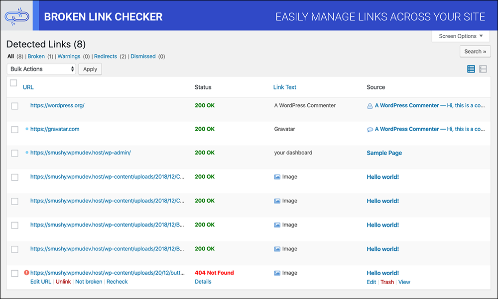 Broken Link Checker - Plugin Screen