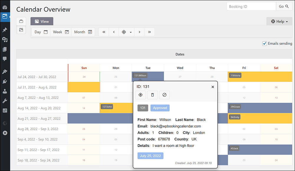 Booking Calendar - Calendar Overview