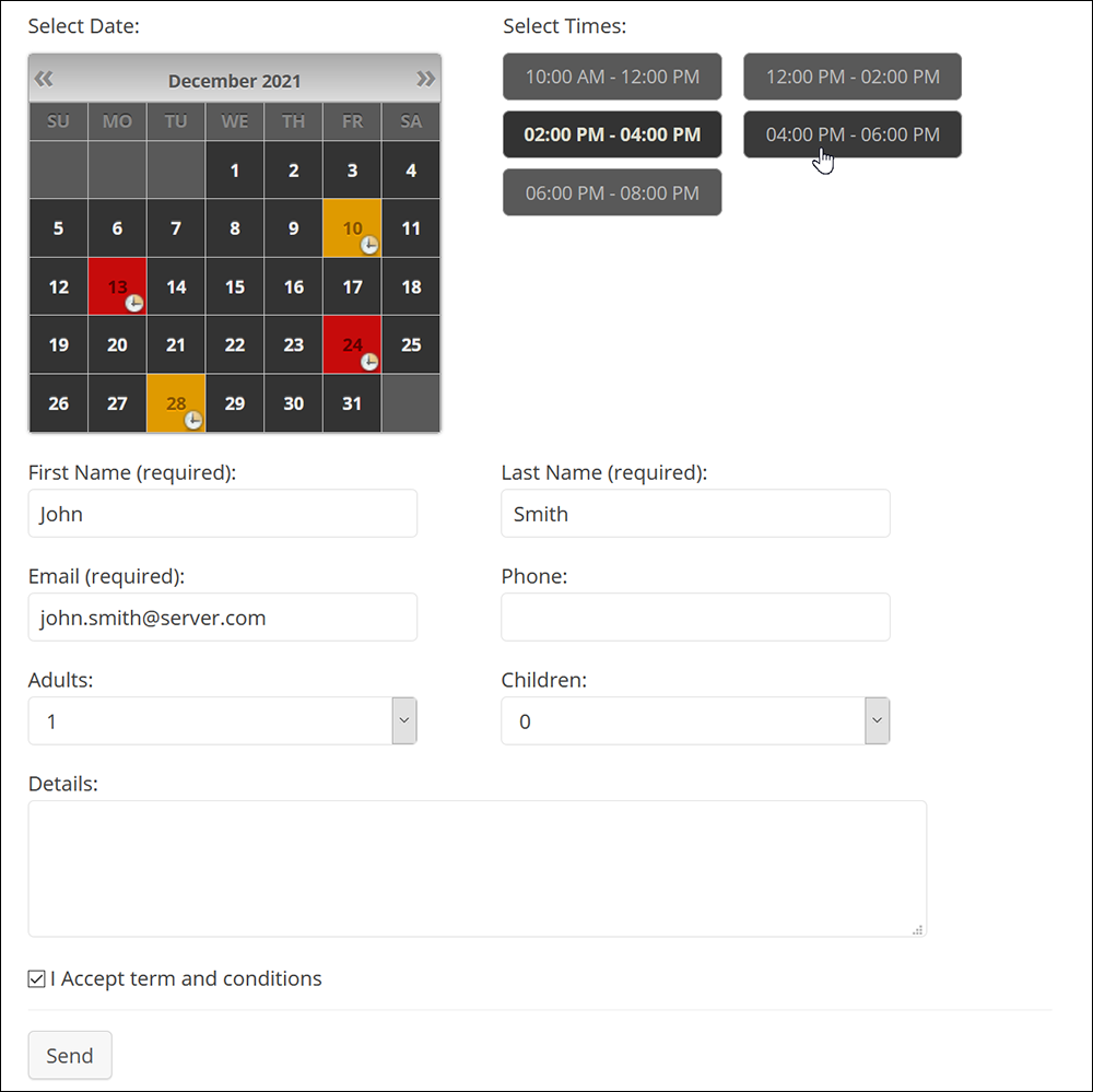 Booking Calendar - Interface