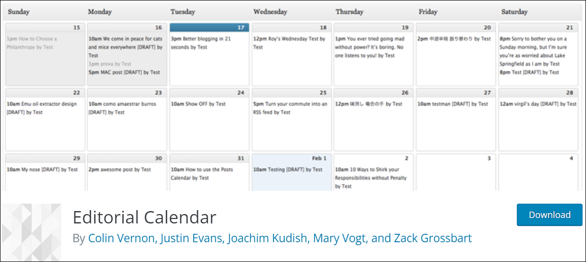 WordPress CMS Plugins - Editorial Calendar