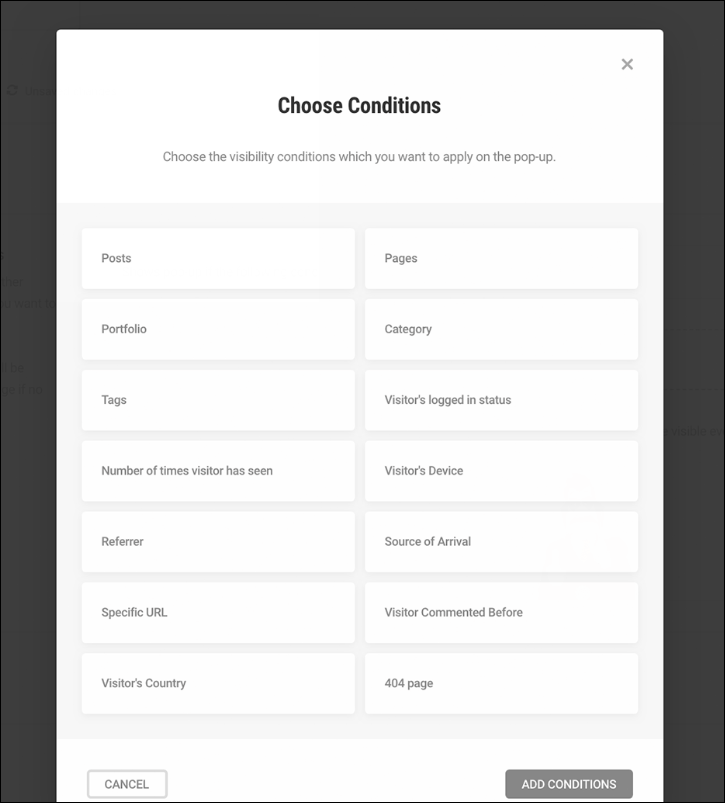 Hustle - Conditions screen.