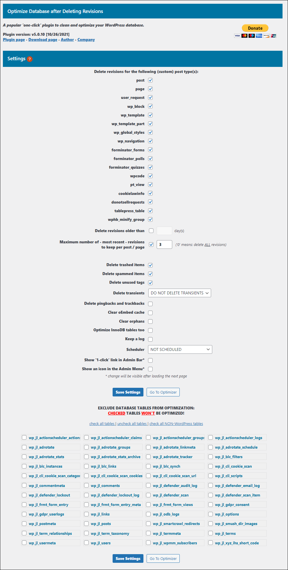 Optimize database After Deleting Revisions - Main Screen