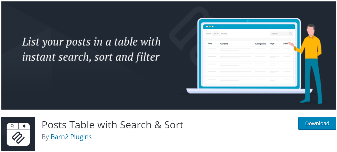 WordPress CMS Plugins - Posts Table with Search & Sort