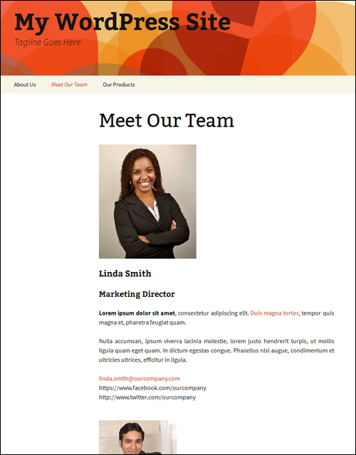 Example page: Meet Out Team