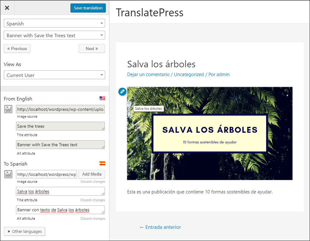 Translate images and image sliders with TranslatePress.