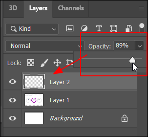 Photoshop Layers - Reducing layer opacity using the opacity tool.