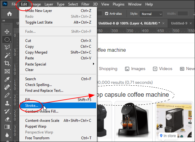 Photoshop - Edit - Stroke