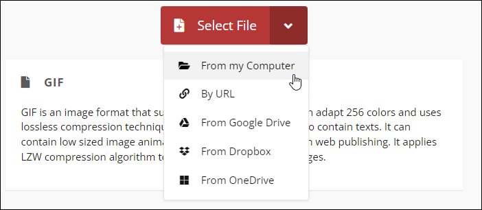 Cloud Convert - Select File dropdown menu.