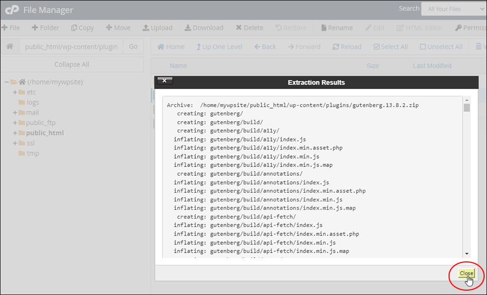 Extraction Results window.