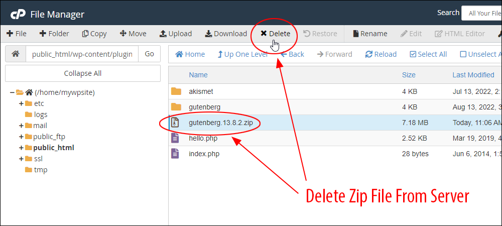 File Manager - Delete Zip file from server.