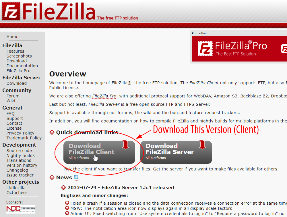 Filezilla - Free FTP software