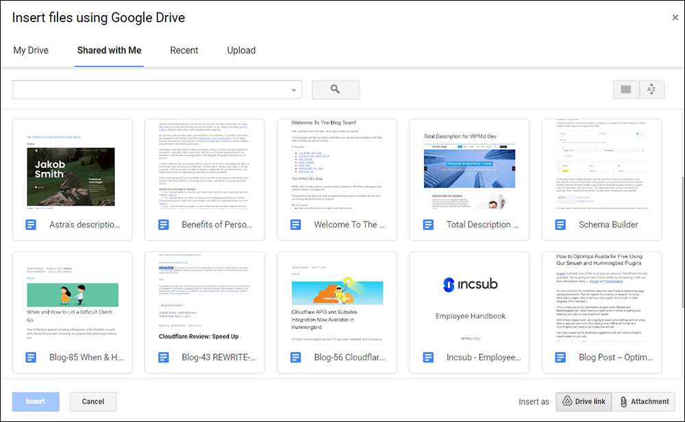 File Transfer Tools: Insert files using Google Drive