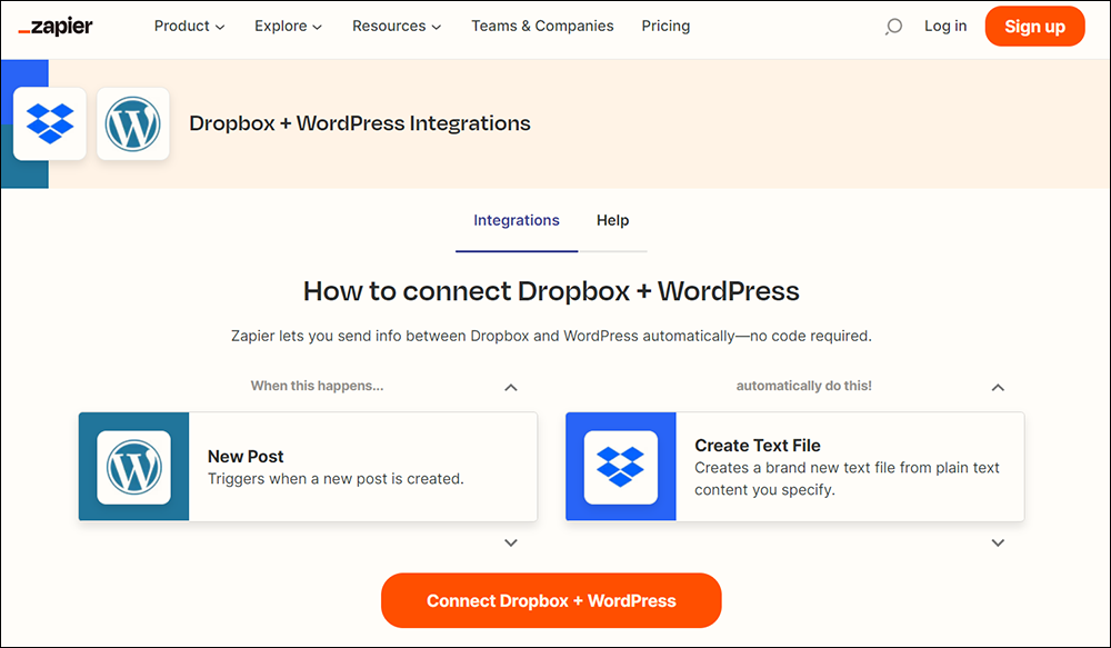 Zapier - Dropbox and WordPress Integrations