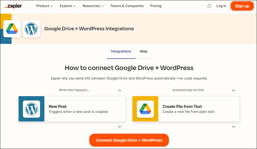 Zapier - Google Drive and WordPress Integrations