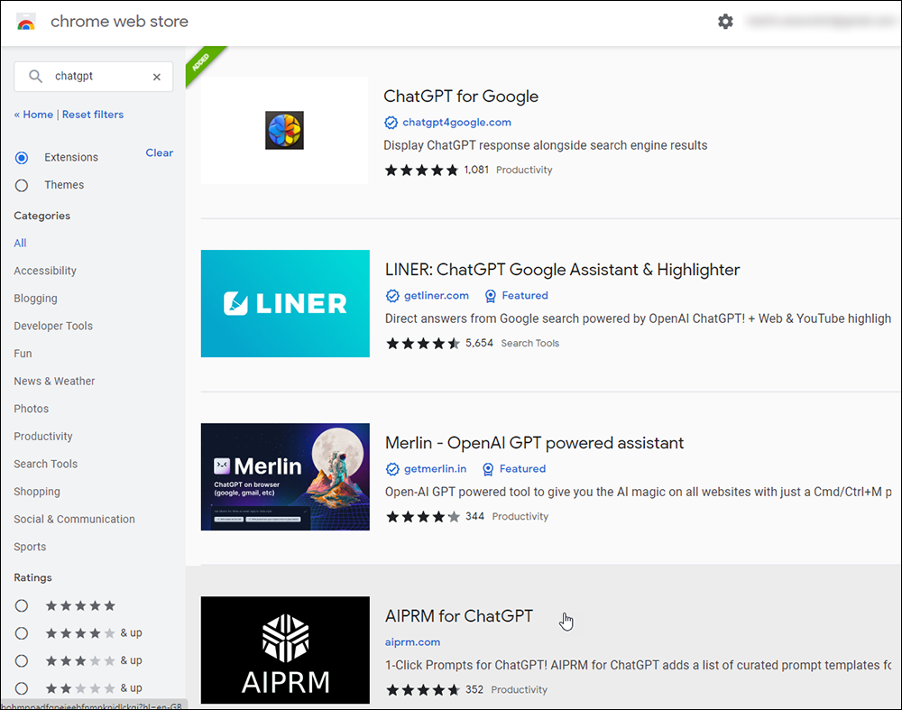 Chrome Web Store - Selecting an extension.