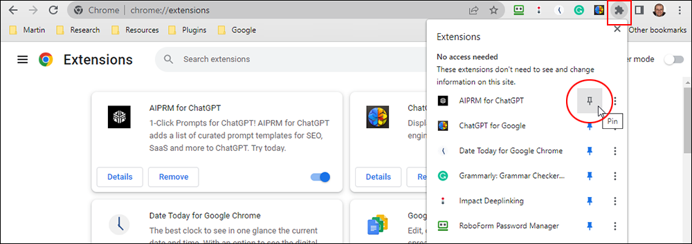 Chrome Extensions screen.