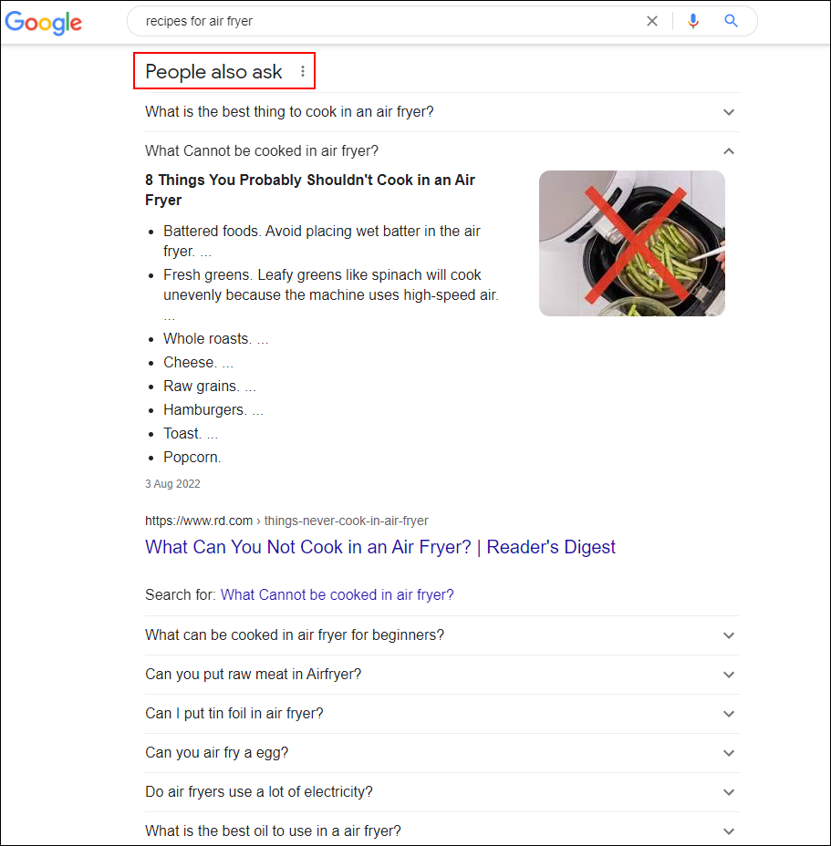 Google search results: People also ask tool