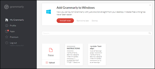 Grammarly Dashboard