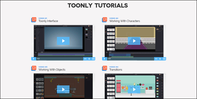 Toonly tutorials screen.