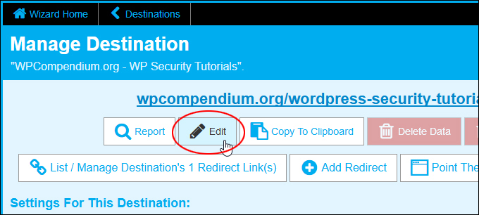 Manage Destination - Edit Button