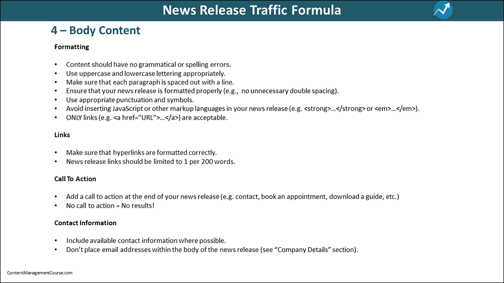 News Release Traffic Formula - course slide