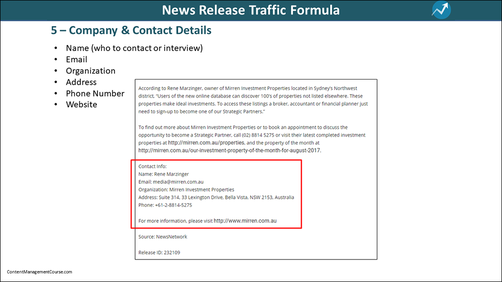 News Release Traffic Formula - course slide